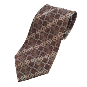 Murano Extra Long Tie Brown Beige Blue Geometric Mens‎ Necktie